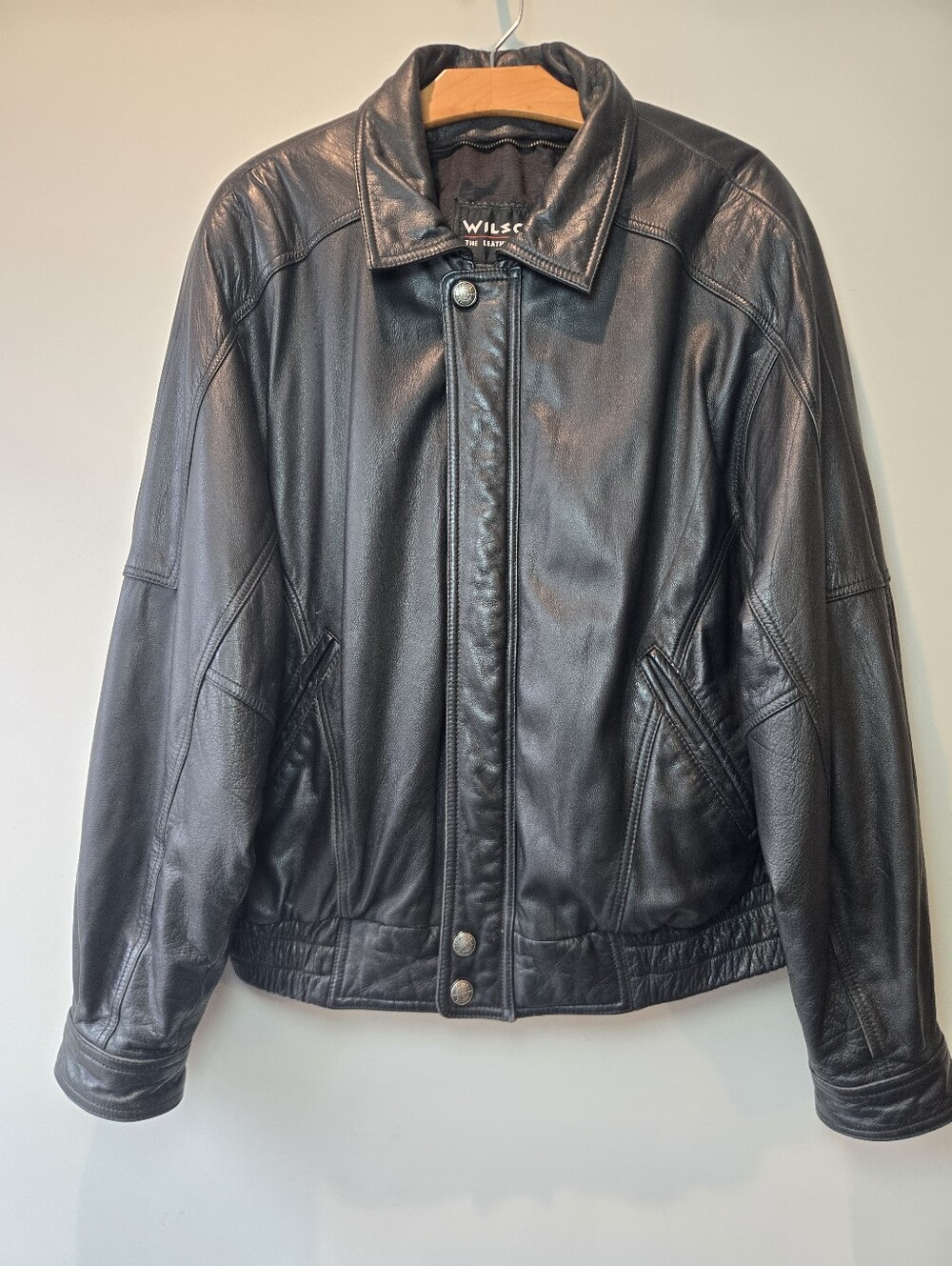 Wilsons Leather Coat Men's Large Vintage Black Bomber Jacket Streetwear